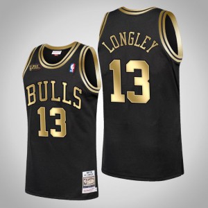 Luc Longley Chicago Bulls Golden Limited Men's #13 1998 Finals Champions Jersey - Black 202566-765