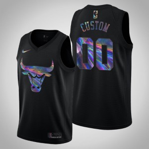 Custom Chicago Bulls Men's #00 Iridescent Holographic Limited Edition Jersey - Black 565535-301