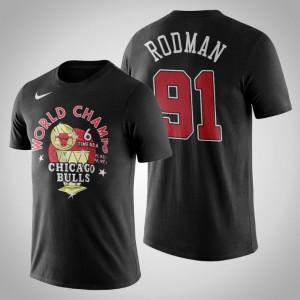 Dennis Rodman Chicago Bulls Men's #91 World Champs T-Shirt - Black 785313-261