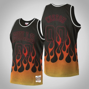 Custom Chicago Bulls Men's #00 Flames Jersey - Black 777399-221