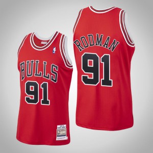 Dennis Rodman Chicago Bulls 1997-98 Authentic Men's #91 Hardwood Classics Jersey - Red 148057-202