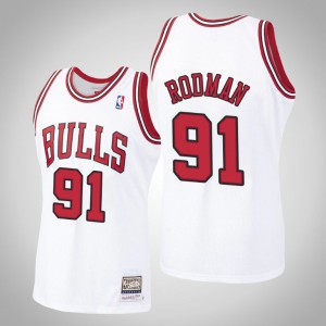 Dennis Rodman Chicago Bulls 1997-98 Authentic Men's #91 Hardwood Classics Jersey - White 840626-412