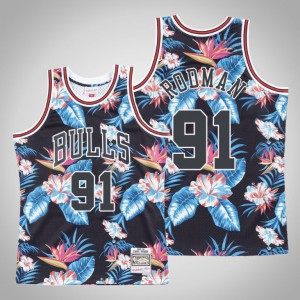 Dennis Rodman Chicago Bulls HWC Men's #91 Floral Fashion Jersey - Black 142094-514