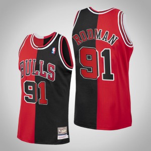 Dennis Rodman Chicago Bulls Men's #91 Split Jersey - Black Red 159184-668
