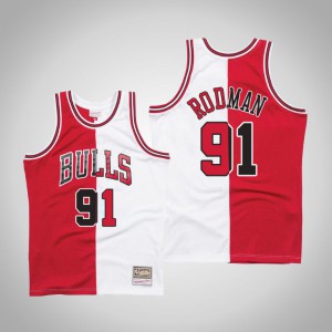 Dennis Rodman Chicago Bulls 1997-98 Hardwood Classics Men's #91 Split Jersey - White Red 623303-101