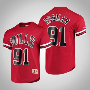 Dennis Rodman Chicago Bulls Mesh Crew Men's #91 Hardwood Classics T-Shirt - Red 279674-187