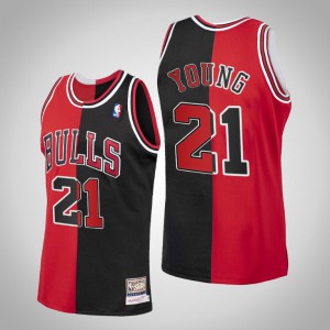 Thaddeus Young Chicago Bulls Men's #21 Split Jersey - Black Red 990858-935