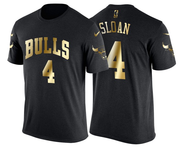 Jerry Sloan Chicago Bulls Retired Player Name & Number Men's #4 Gilding T- Shirt - Gold - T-Shirt,Jerry Sloan Bulls Jersey - jordan throwback bulls  jersey 